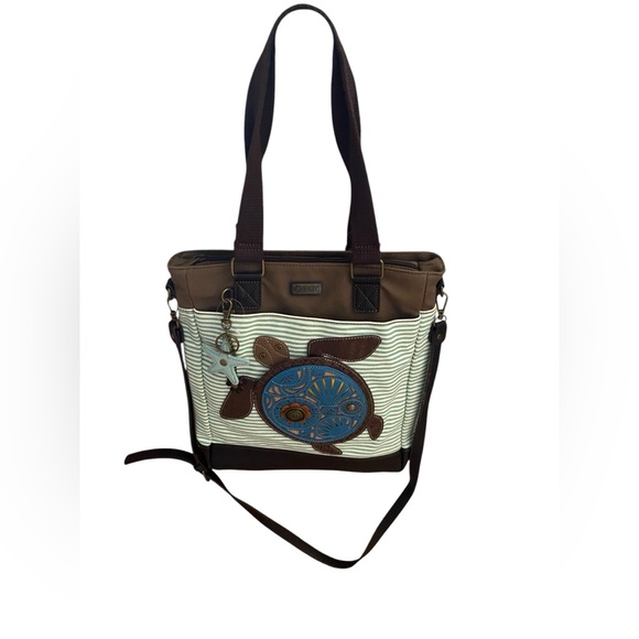 Chala Handbags - NWOT CHALA Brown and Cream Tote Bag with Turtle Design